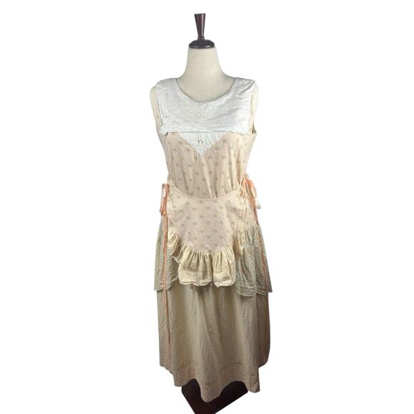 Cottagecore Vintage Homestead Suzy Peacock Ribbon Dress‎ Medium Bows Lagenlook - Picture 1 of 11